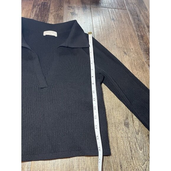Babaton Sculpt Knit Polo Ribbed Long Sleeve in Black Size Large - Picture 9 of 11